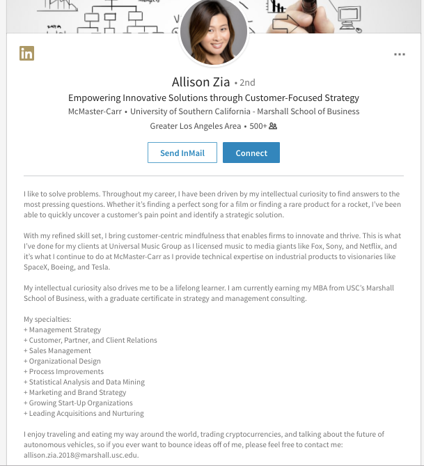 linkedin summary examples for finance students